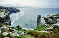 Crumbling walls? or rocks? on the northern side of the island of Tintagel