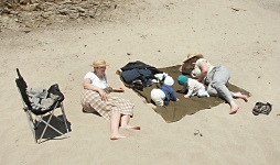 Warming our hams on a beach