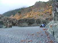 Camping on a rocky beach