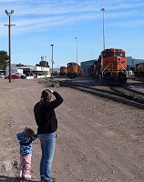 Carol and Lisa at Barstow locomotive yard