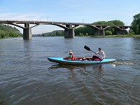 Granddad with kids on Vltava in Malá Chuchle