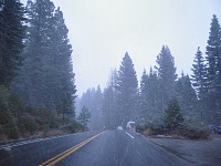 Snowing on the road to Yosemite