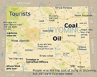Pomocná mapa pro ty, co se nevyznají ve Wyomingu. Pomocná mapa pro ty, co se nevyznají ve Wyomingu.