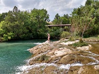 A blue pool is barely 68 degrees, but the water is great.